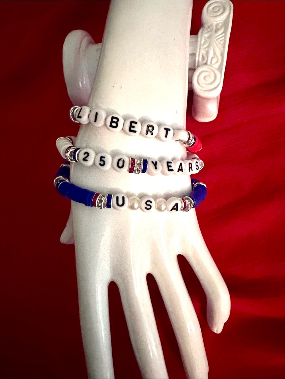 Beautiful Patriotic Red White Blue Handmade Beaded Bracelets! - Picture 2 of 6